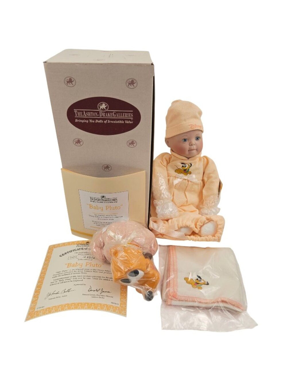 Ashton Drake Disney Baby Pluto Porcelain Doll COA Boxed 96934 Bello Dreamland